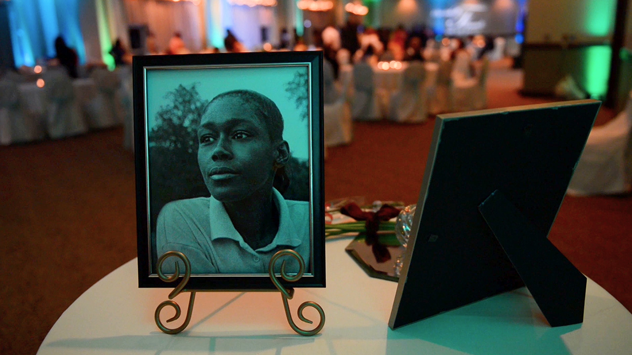 photo of person in frame in funeral home